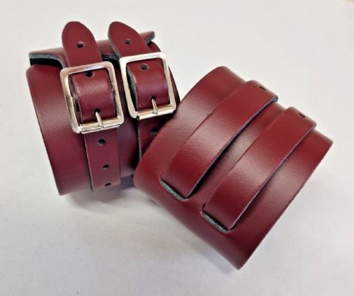 Leather Two Strap Wrist Band Brace Support - Gym Weight Lifting Wrap - Various Colours (Ox Blood Red)